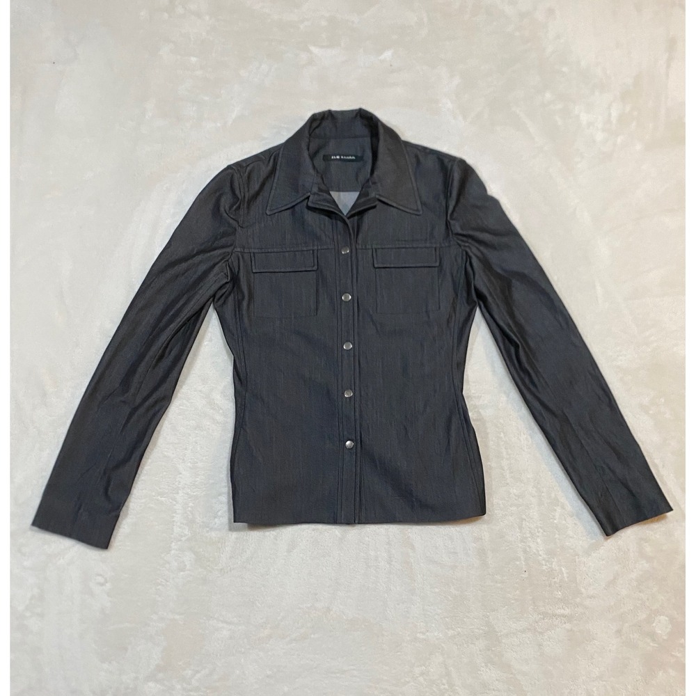 Elie Tahari Womens Gray Button Down Utility Jacket Size 2 Slim Fit Wool Blend